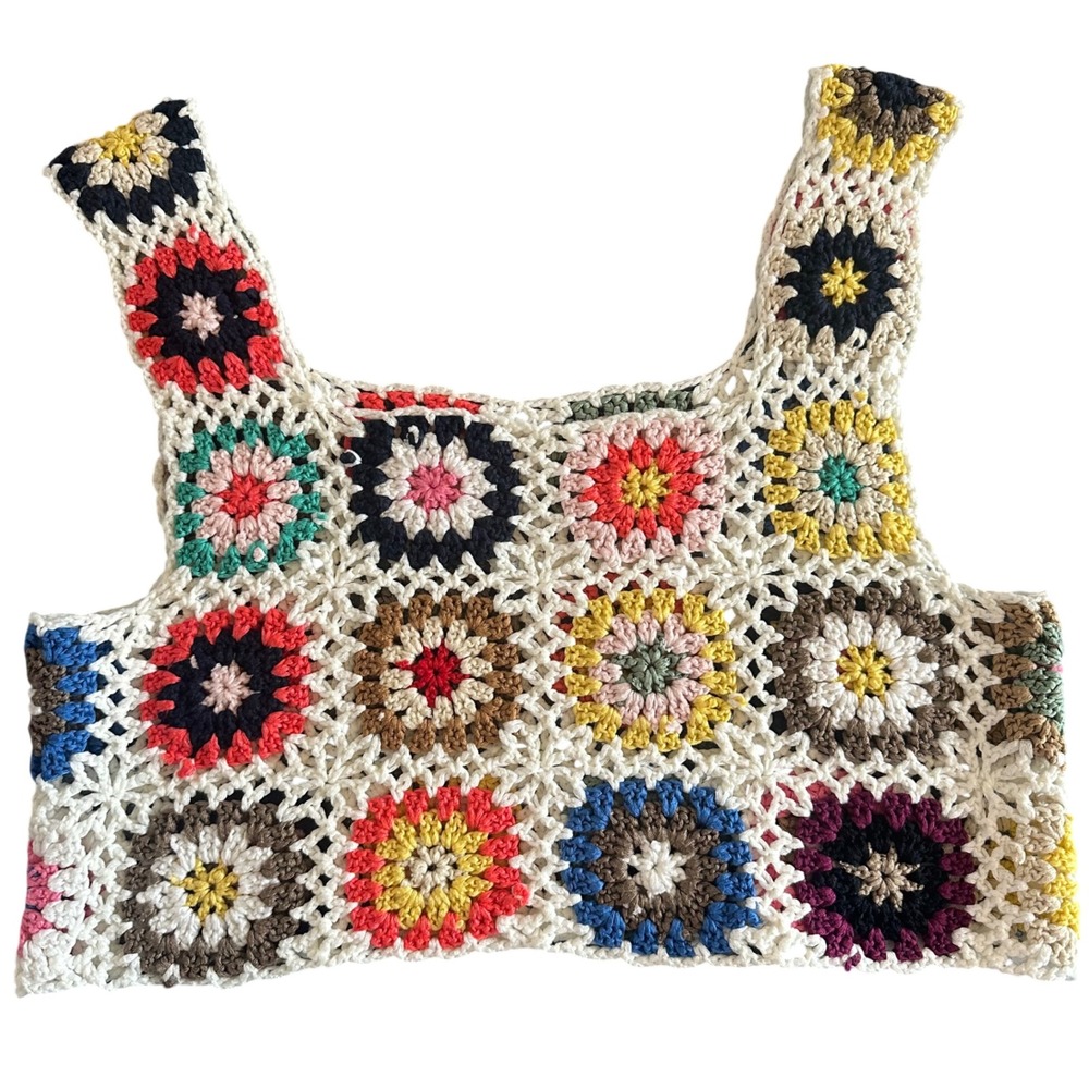 Ladies Grandma Squares Knitted Cropped‎ Tank Medium